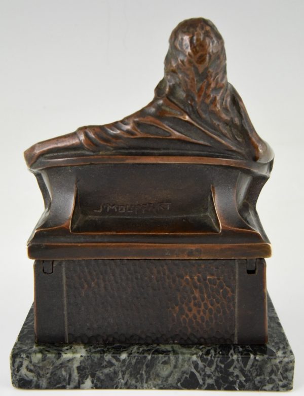 Art Nouveau bronze box sculpture nude on a bench