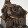 Art Nouveau bronzen doos sculptuur naakte vrouw op bank