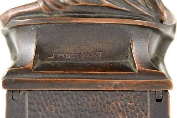 Art Nouveau bronze box sculpture nude on a bench