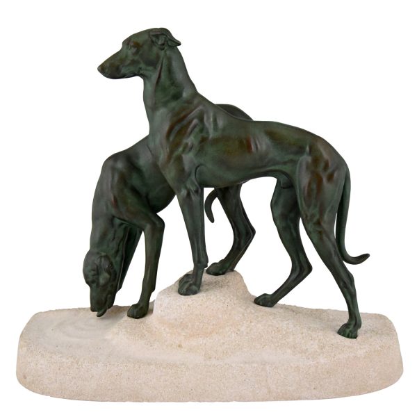 Art Deco sculpture deux chiens levriers