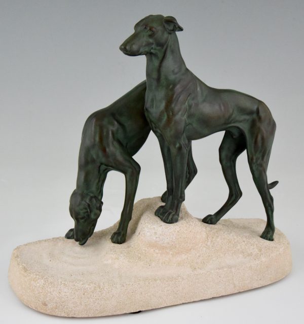 Art Deco sculpture deux chiens levriers