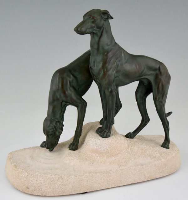 Art Deco sculptuur twee greyhounds