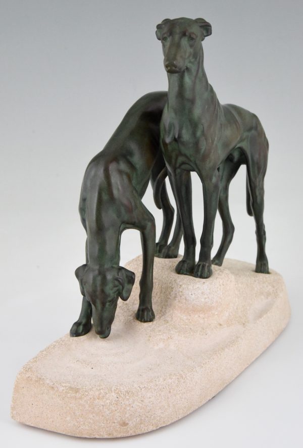 Art Deco sculpture of two greyhounds