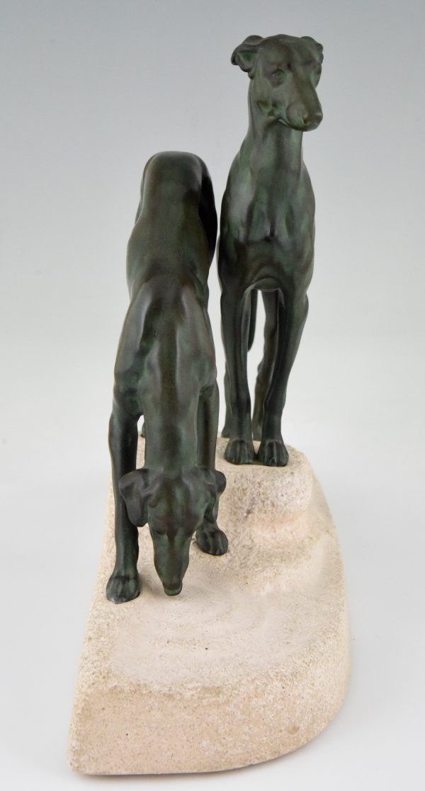 Art Deco sculpture of two greyhounds