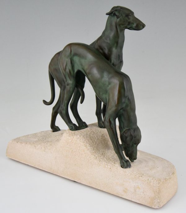 Art Deco sculptuur twee greyhounds