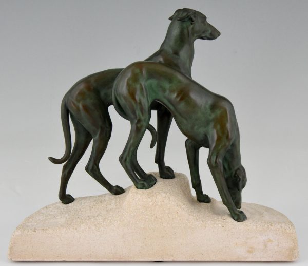 Art Deco sculpture of two greyhounds