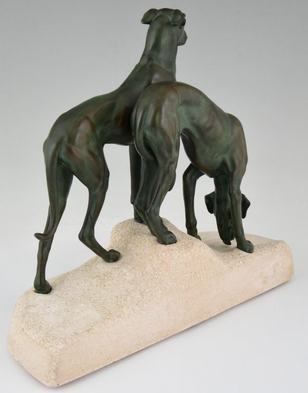 Art Deco sculpture of two greyhounds