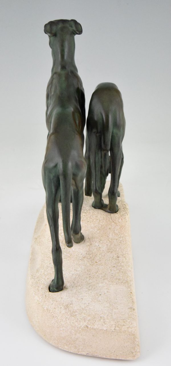 Art Deco sculpture deux chiens levriers