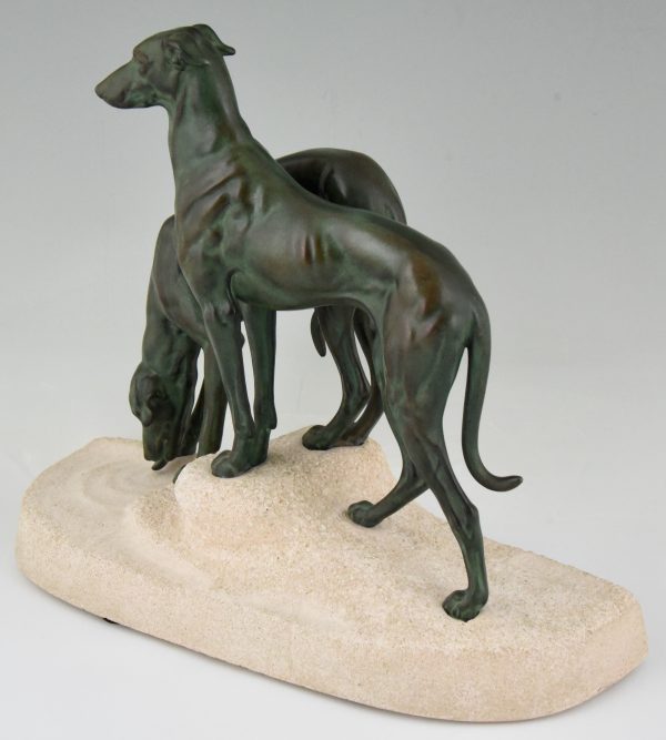 Art Deco sculpture of two greyhounds