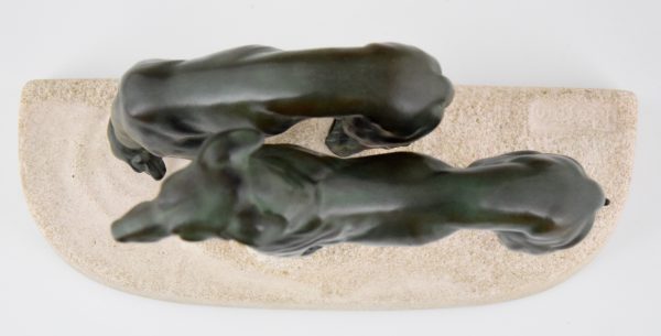 Art Deco sculpture of two greyhounds