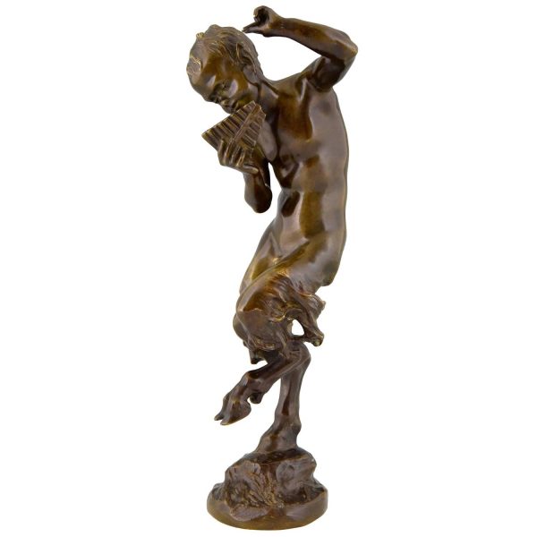 Antique bronze sculpture satyr with flute