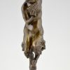 Antique bronze sculpture satyr with flute