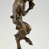 Antique bronze sculpture satyr with flute