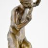 Sculpture en bronze satyre avec flute