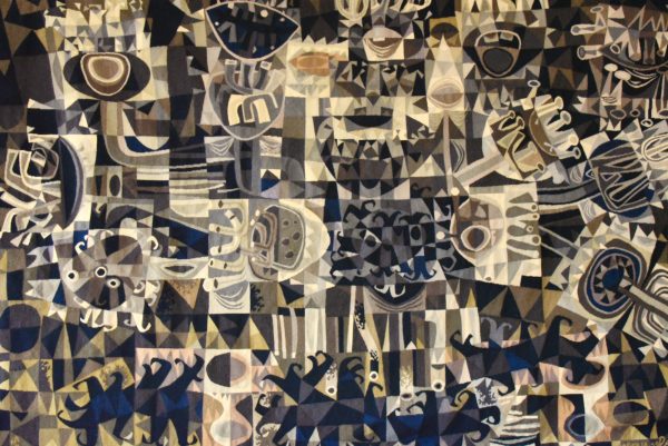 Mid-century handwoven abstract tapestry 1972 Primavera