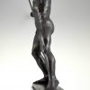 Art Deco Bronze Skulptur Männlicher Akt mit Speer