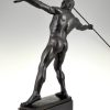 Art Deco bronze sculpture male nude with spear