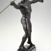 Art Deco sculpture bronze homme nu à la lance