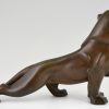 Art Deco bronze sculpture of a lion.