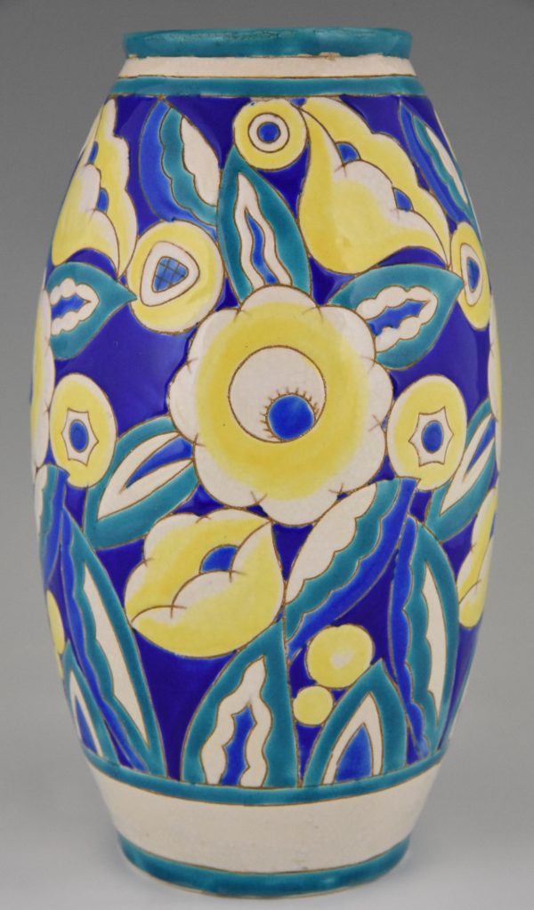 Art Deco vase aux fleurs en céramique