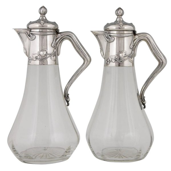 A pair silver Art Nouveau decanters