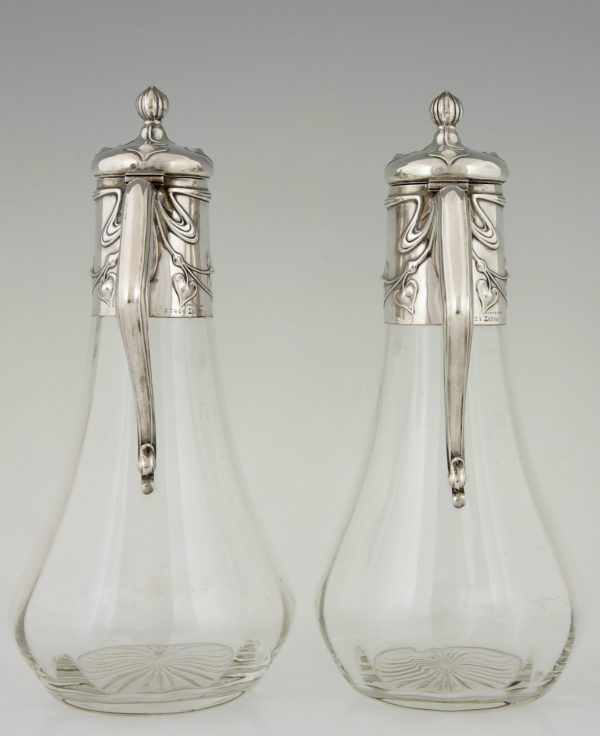 A pair silver Art Nouveau decanters