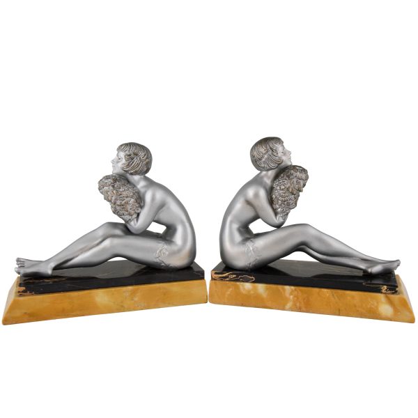 Art Deco bookends seated nudes with flowers