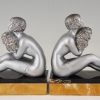 Art Deco bookends seated nudes with flowers