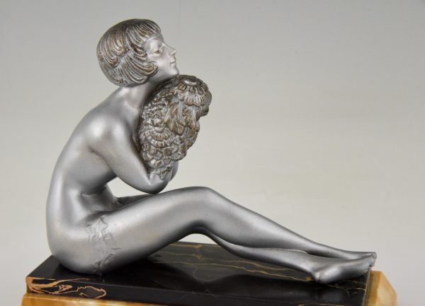 Art Deco bookends seated nudes with flowers