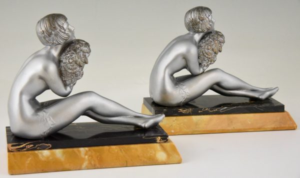 Art Deco bookends seated nudes with flowers