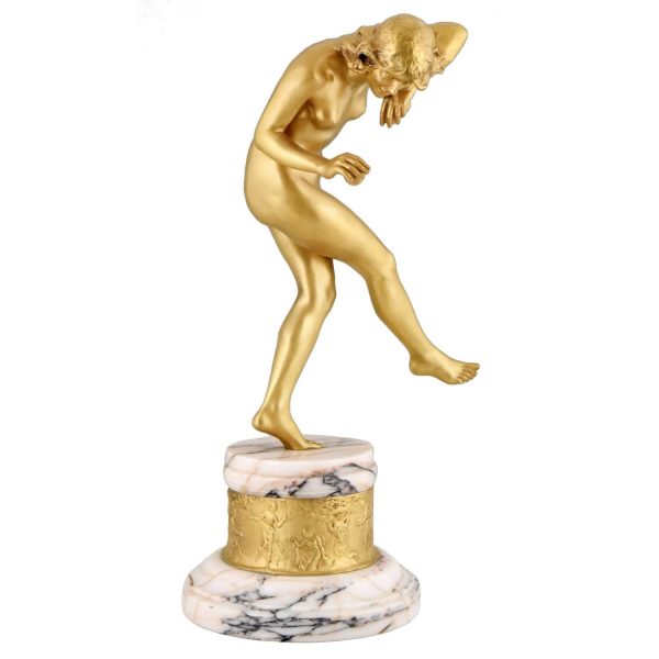 Art Deco gilt bronze nude dancer with apple