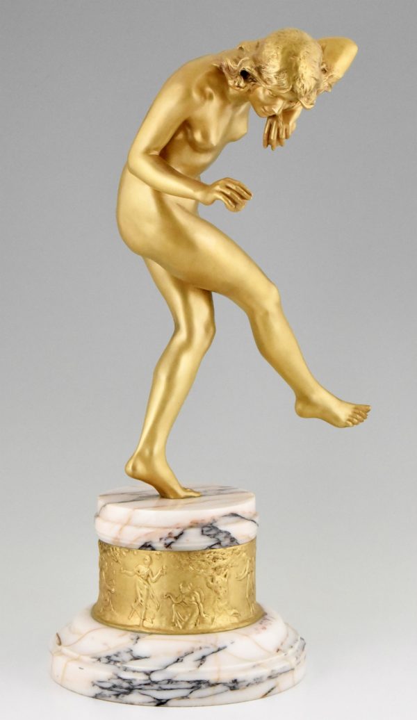 Art Deco gilt bronze nude dancer with apple