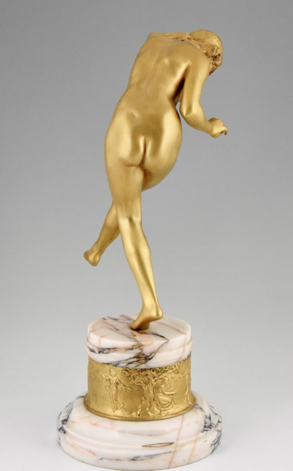 Art Deco gilt bronze nude dancer with apple