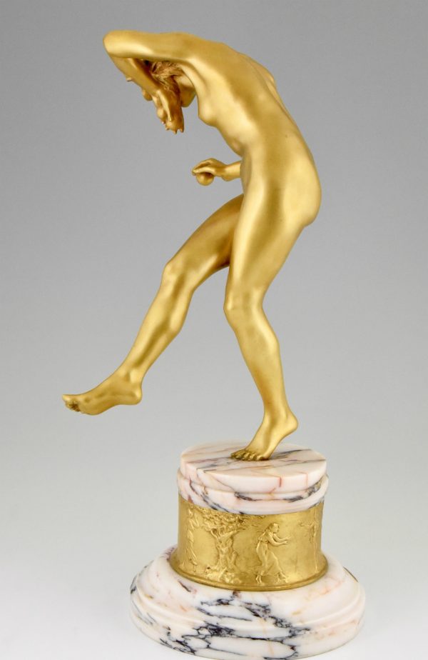 Art Deco gilt bronze nude dancer with apple