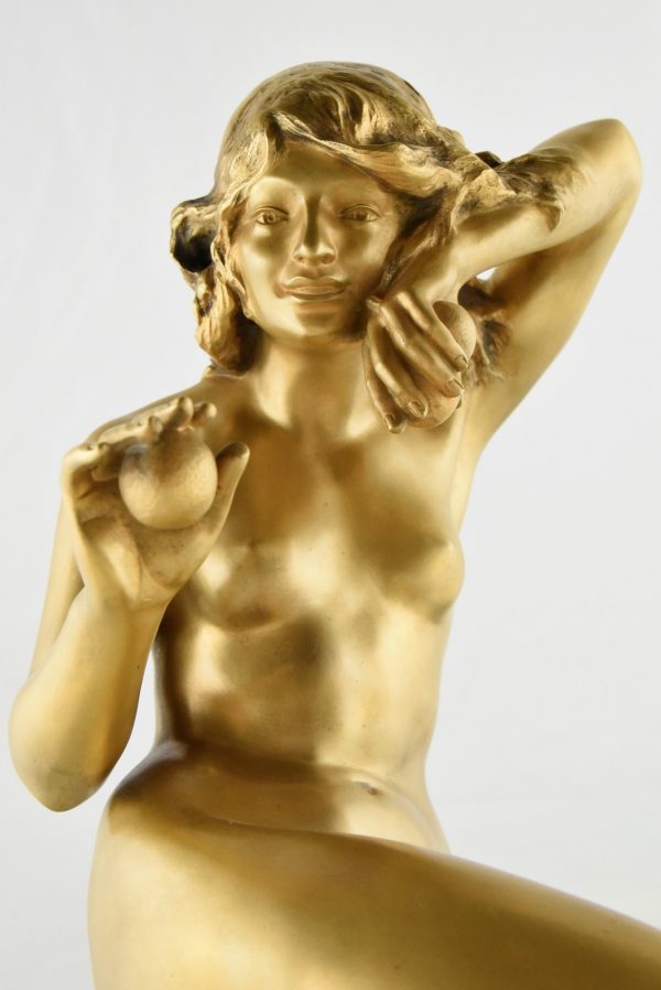 Art Deco gilt bronze nude dancer with apple