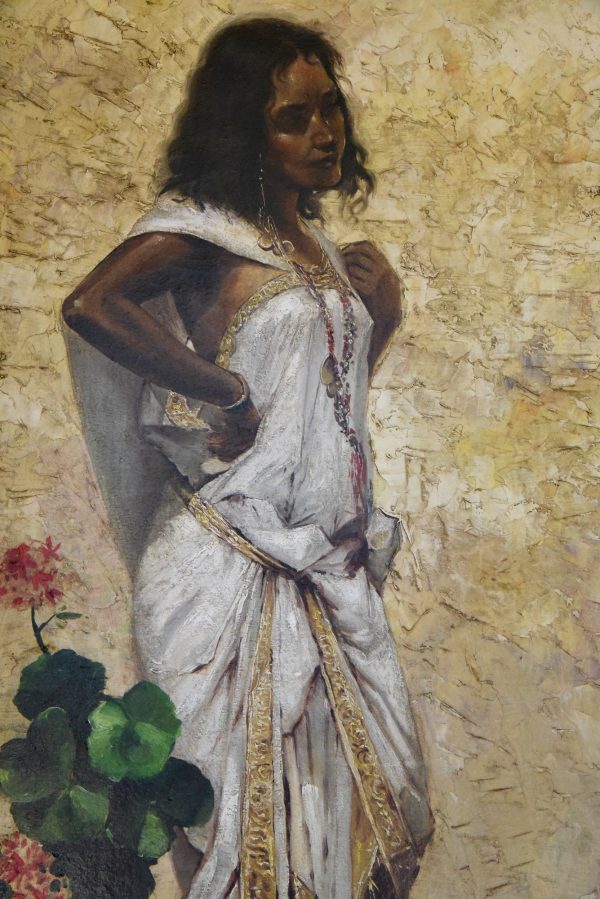 Tableau Orientalist femme devant un mur ocre
