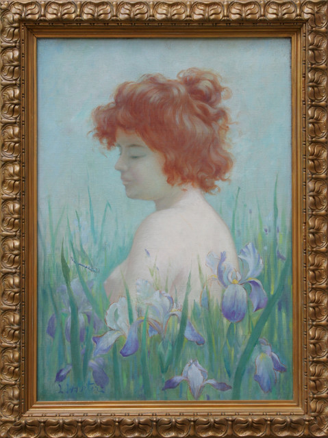 Art Nouveau painting with nude and iris