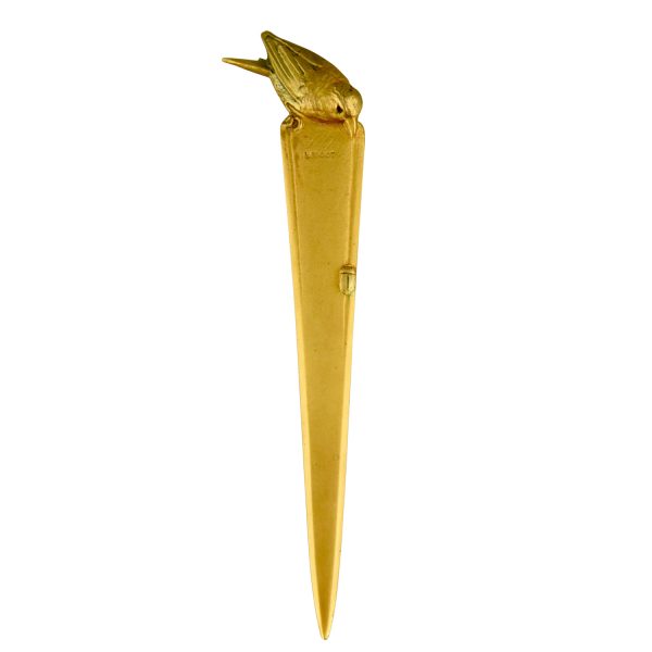 Art Deco bronzen briefopener met vogel.