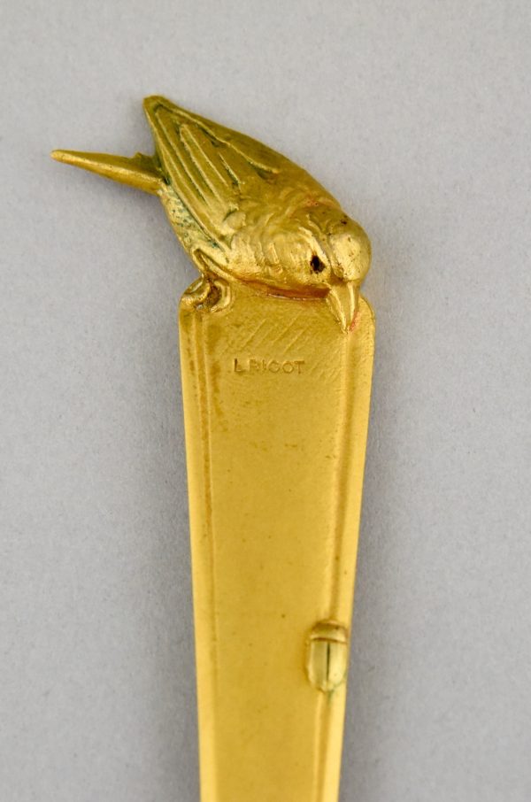 Art Deco bronze coupe papier oiseau