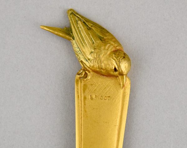Art Deco bronze letter opener with bird.