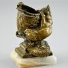 Antique bronze toothpick holder with cat & mice.