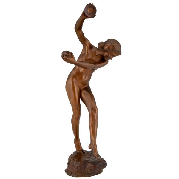 Art Nouveau sculpture bronze femme nue aux cymbales