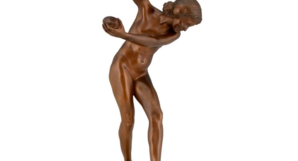 Art Nouveau sculpture bronze femme nue aux cymbales