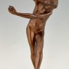 Art Nouveau bronzen sculptuur naakt met cymbalen