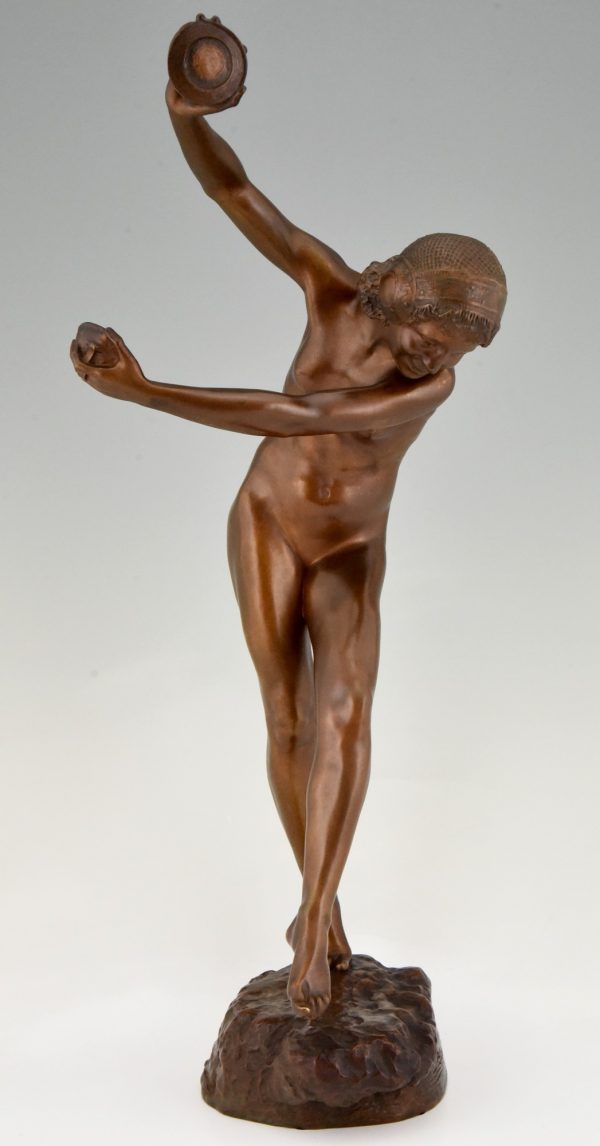 Art Nouveau bronzen sculptuur naakt met cymbalen