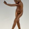 Art Nouveau bronze sculpture nude with cymbals