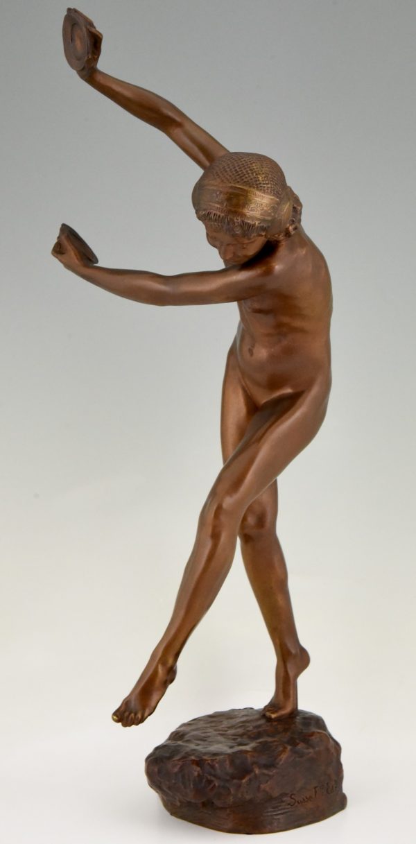 Art Nouveau bronze sculpture nude with cymbals