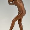 Art Nouveau bronze sculpture nude with cymbals