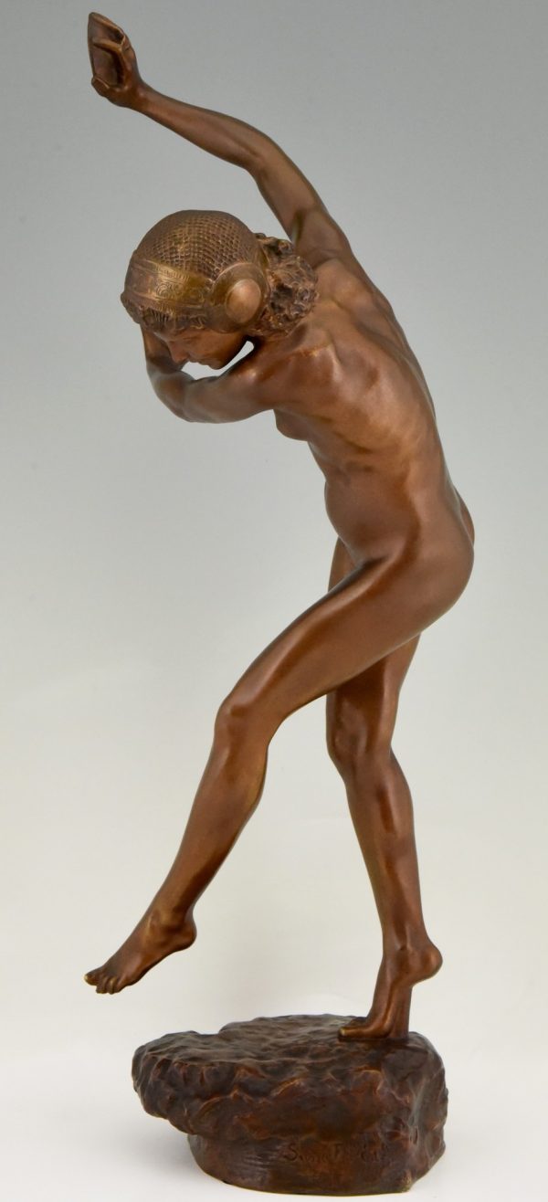 Art Nouveau bronzen sculptuur naakt met cymbalen