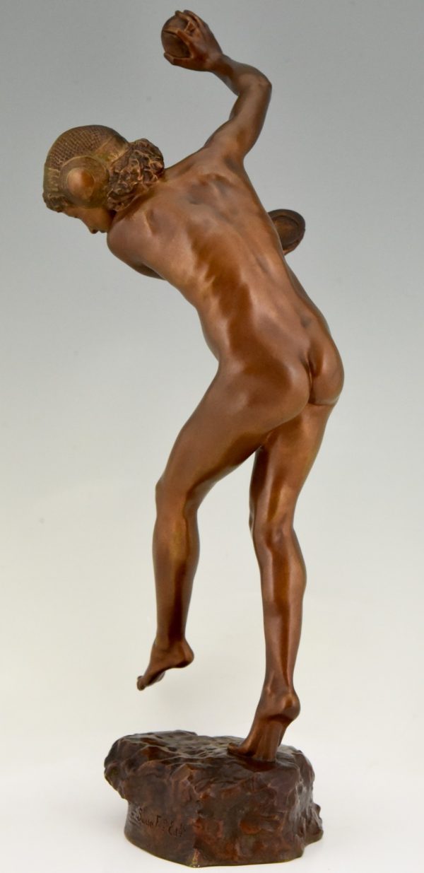 Art Nouveau bronze sculpture nude with cymbals